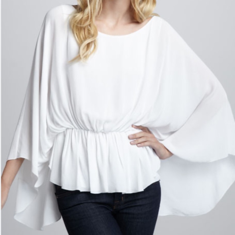 Alice+Olivia White Flowy Long Sleeve Classic Fall Blouse Shirt Top- Size Small